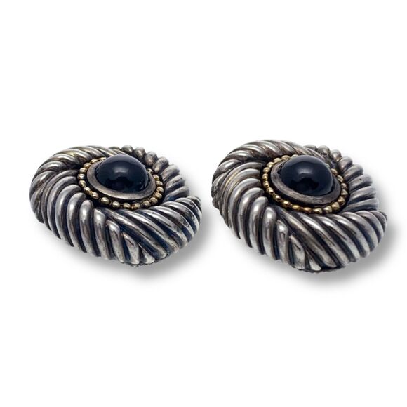 Heavy 31.6g Vintage Sterling Silver 925 Gold Tone Red Garnet Clip On Earrings - Picture 4 of 8